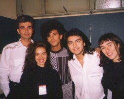 Rodo Gorosito, Andrea Alvarez, Dani Avila y la gran Maria Gabriela Epumer durante la presentacion del CD Entrelineas de Alejandro Lerner (1988).